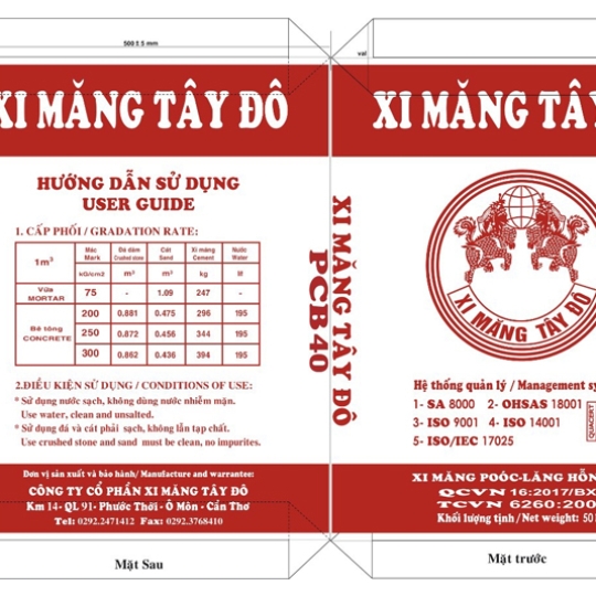 XI MĂNG BAO TÂY ĐÔ (ĐỎ) PCB40